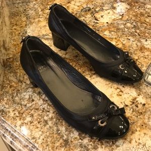 Stuart Weizmann black Napa & patent leather shoes